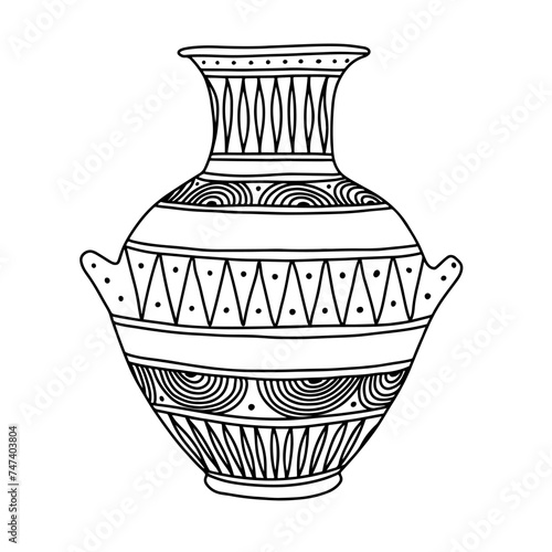 Greek  vase. Coloring page. Doodle poster. Stock vector illustration.