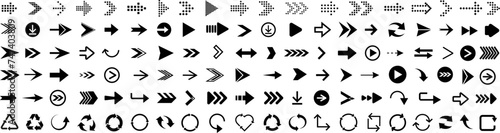 Black arrow icons. Arrows set vector icons. Arrow collection .Simple cursor sign .Curved and Right arrow. Click buttons . Pointer symbol .