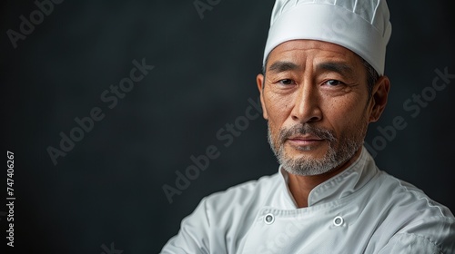 Chinese chef  white work clothes  black background