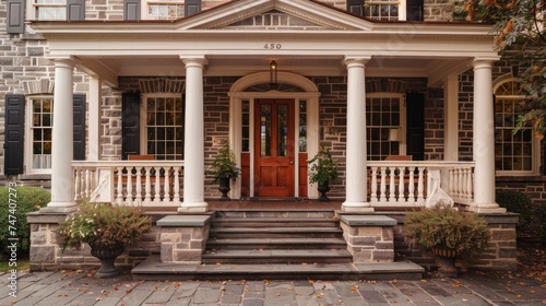 Front door to classic american suburban house