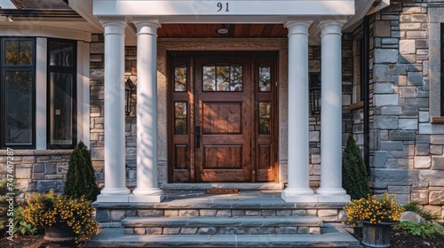 Front door to classic american suburban house © Nataliya