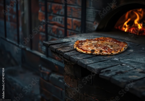 a pizza sitting on an open fire in front of you