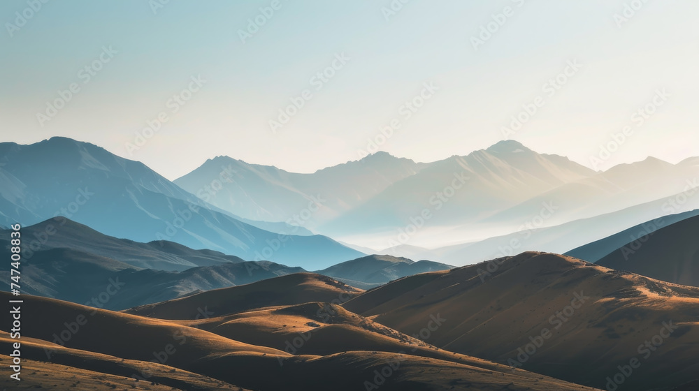 Landscape of mountains range with morning frog for panorama mountain background.