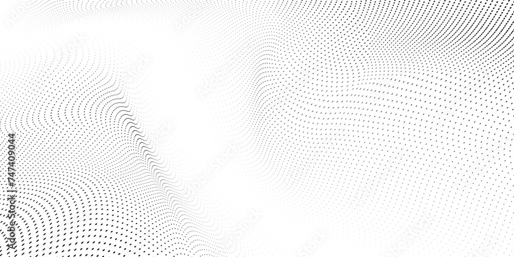Abstract halftone wave dotted background. Futuristic twisted grunge pattern, dot, circles. Vector modern optical pop art texture for posters, business cards, cover,ilustration - obrazy, fototapety, plakaty 
