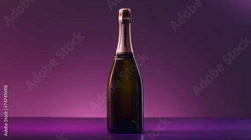 Bottle of champagne on purple background 