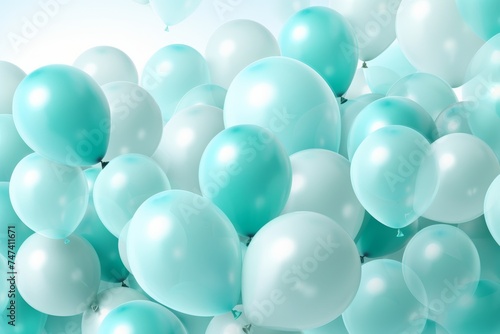 A serene image of mint green balloons floating in the air against a light blue background. The dreamy atmosphere makes it perfect for websites, blogs, or as an illustration.