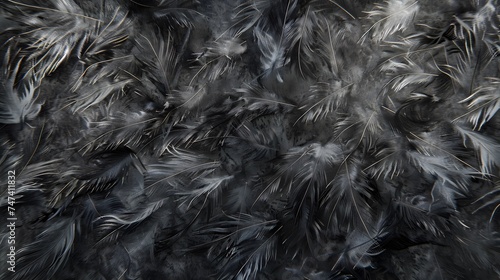 Close up of Black feather Abstract background texture. 