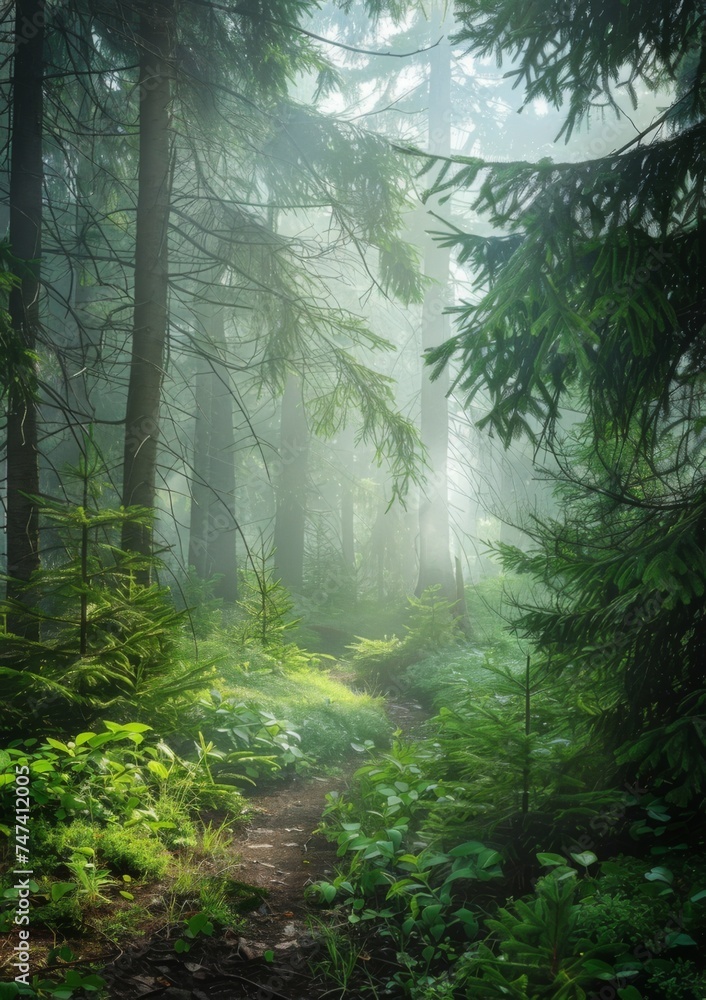 Obraz premium A view of the fog in the forest. Beautiful nature.