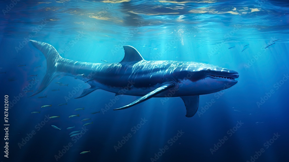 Naklejka premium Blue Whale swimming in ocean, Underwater Creature