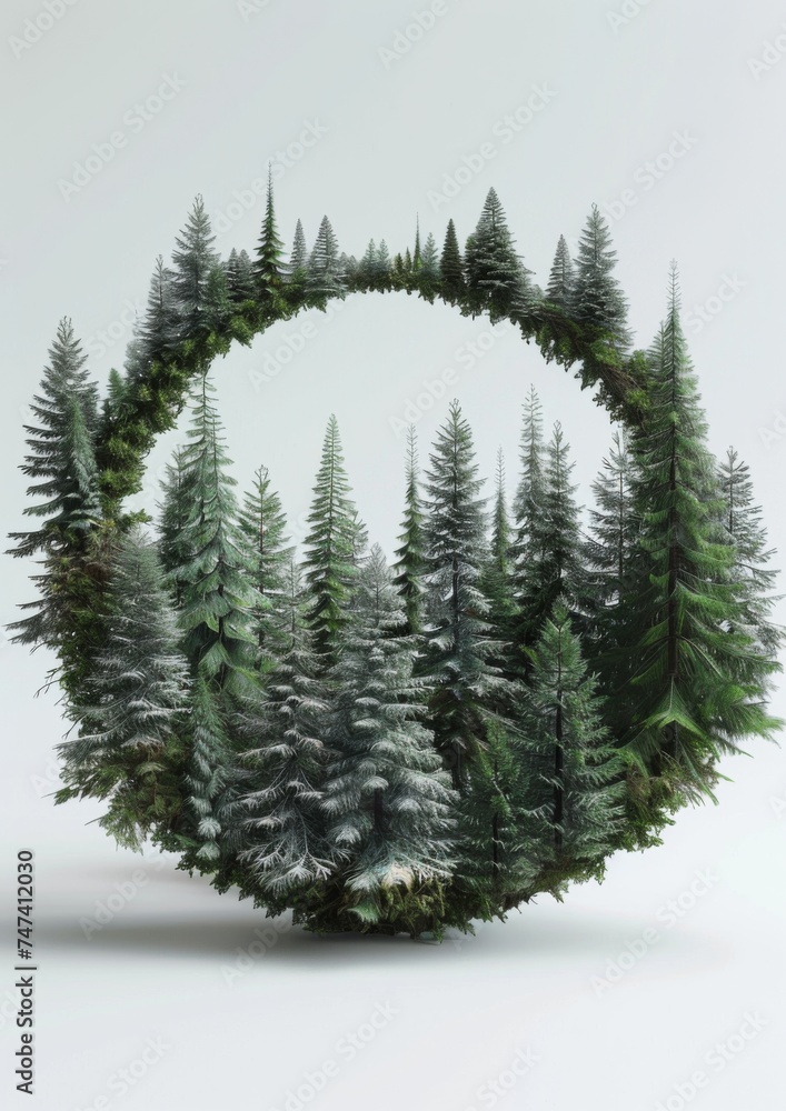 Coniferous trees that form a circle.