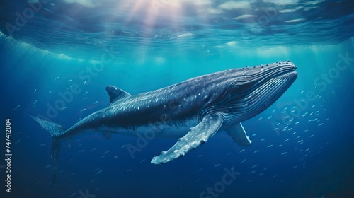 Blue Whale swimming in ocean  Underwater Creature