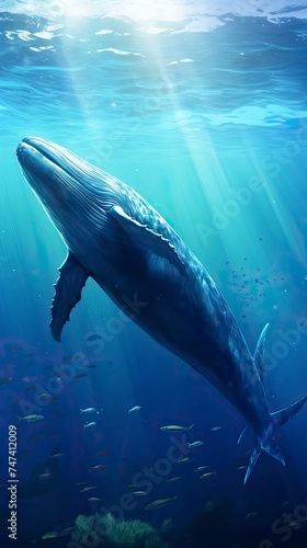 Blue Whale swimming in ocean, Underwater Creature