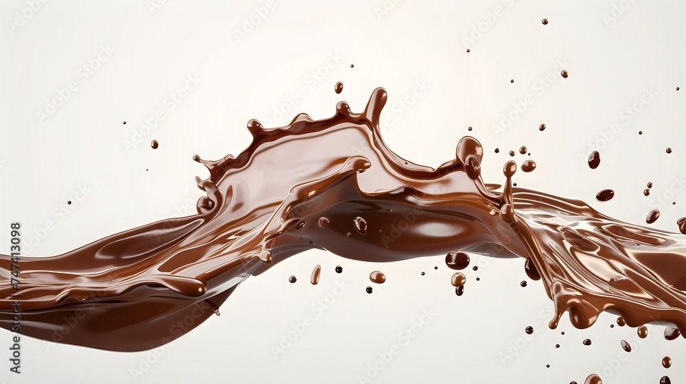 Realistic creamy chocolate long wave liquid, splashing droplets in long flow, Choco syrup or cocoa drink, dark brown, isolated on background. copy space, mockup. Realistic creamy chocolate long wave liquid, splashing droplets in long flow, Choco syrup or cocoa drink, dark brown, isolated on background. copy space, mockup.
