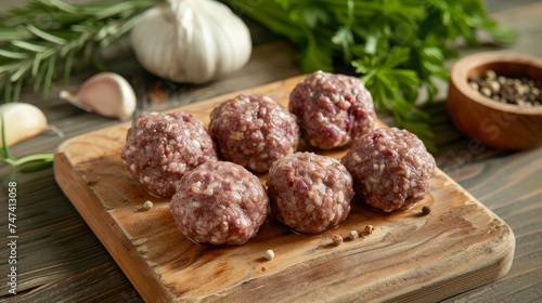 cooked minced beef and pork balls on a chopping Board for lunch or dinner 