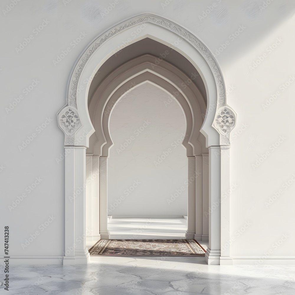 Single Mosque Architectural color arch isolated on background. with sunbeam and shades. copy space. Ramadan concept, template. mockup. 