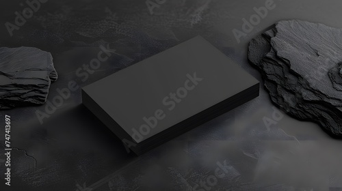 Blank black realistic business card for mockup on black background textured. name card. copy space.  photo