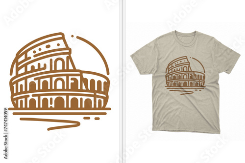 minimalist outline of a Colosseum t shirt artwork, famous monument t-shirt design