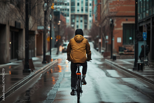 A man riding a bike down a street