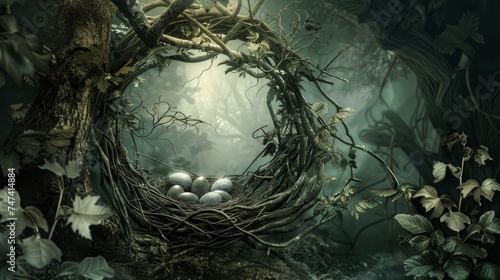 digital background with a nest and eggs 