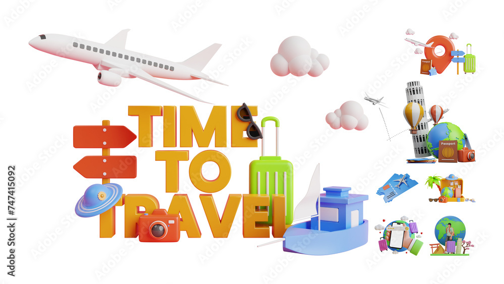 Tourism and Travel plan to trip 3d illustration