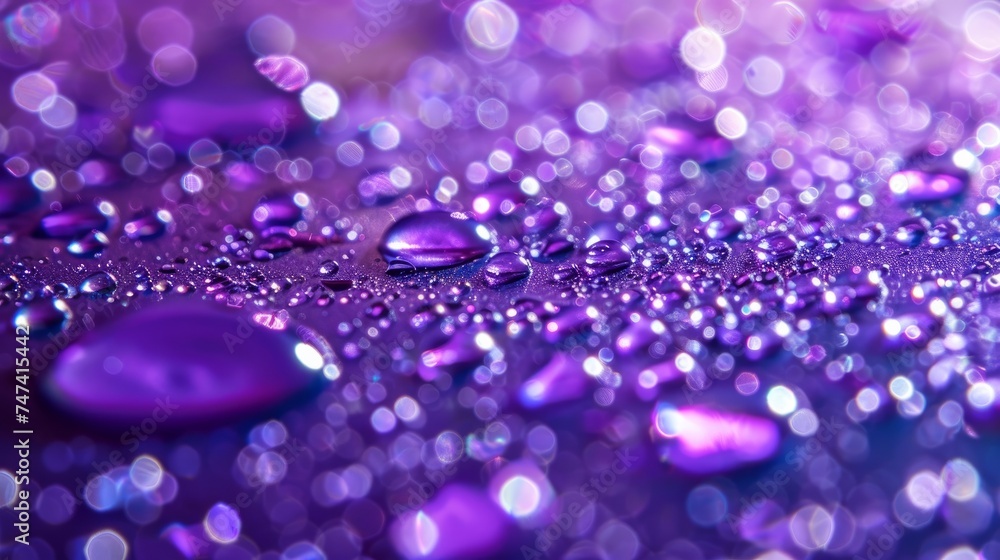 Drops of water on a color background. Selective focus. Purple. Toned. 