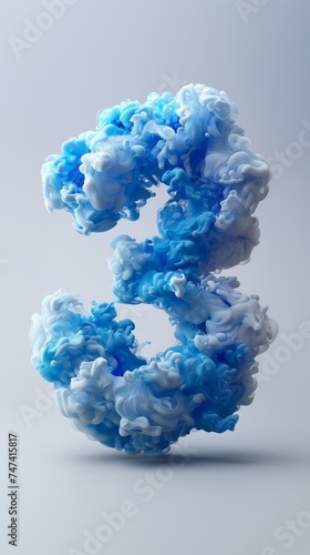 number 3 made of smoke on a plain background. Generative AI