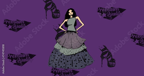 Image of shoes icons and model on purple background