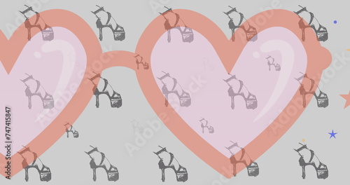 Image of pink heart shaped sunglasses with high heel shoes on grey background
