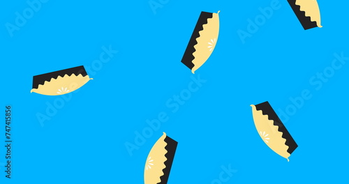 Image of falling cake icons on blue background