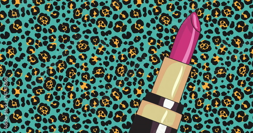 Image of lipstick over animal pattern