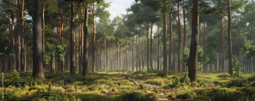 Coniferous trees in the forest, close up view. Coniferous trees in the forest, close up view.