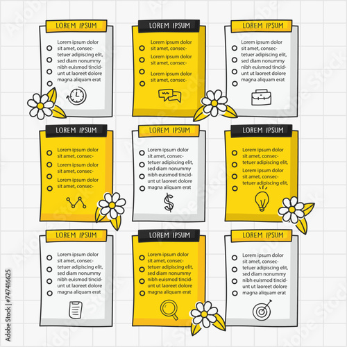 Infographic hand drawn professional steps With Yellow Color and black. Vector illustration.