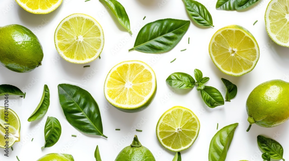 Fresh green citrus leaves on white background 
