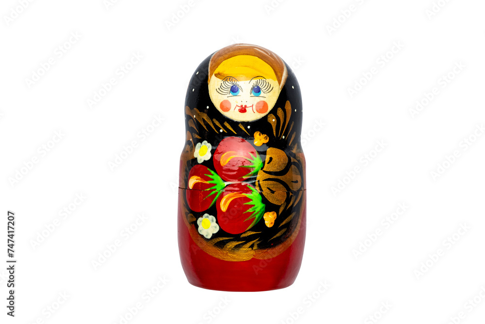 Vintage cartoon character red collectible matryoshka doll toy isolated 