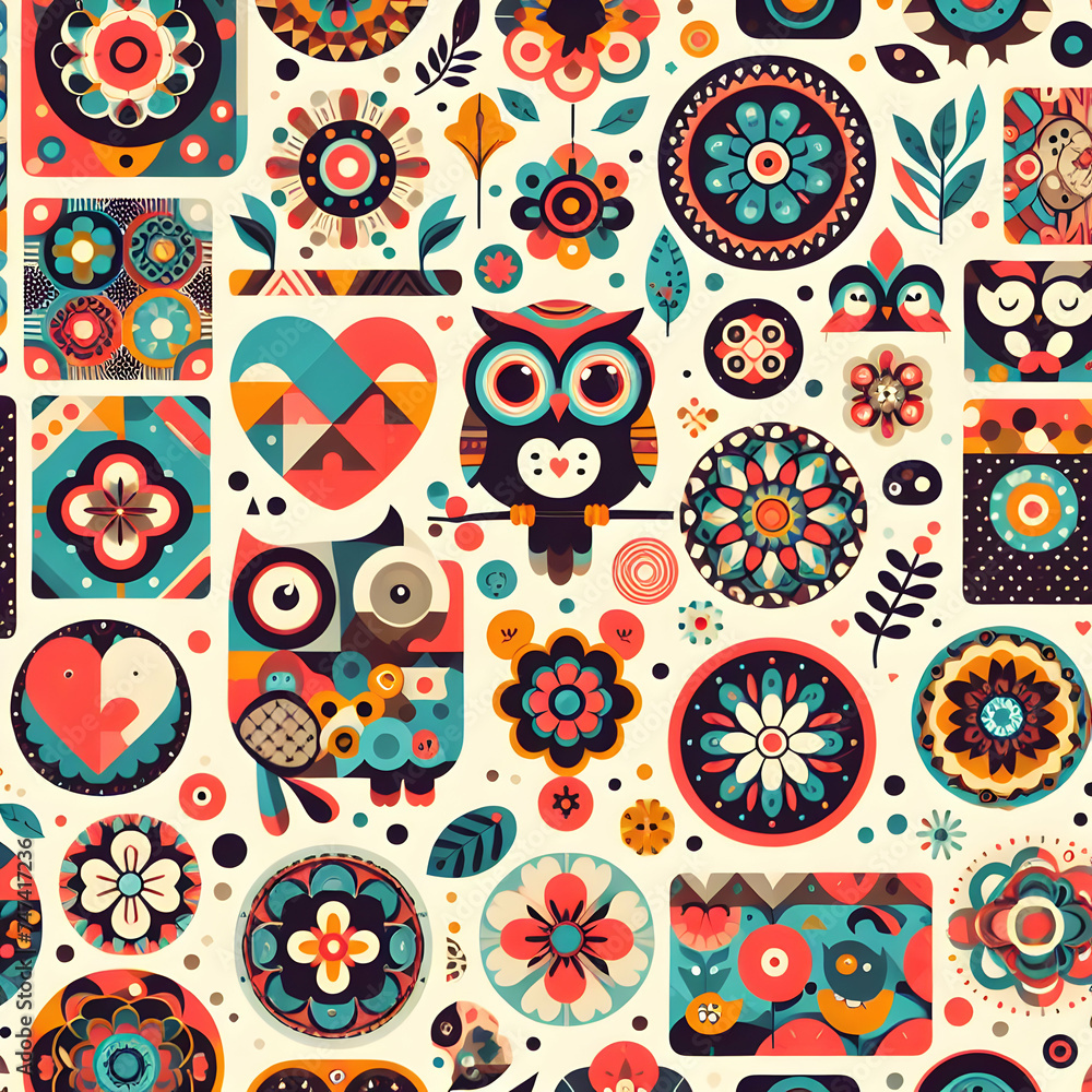 Naklejka premium seamless pattern with hearts and flowers pattern, seamless, flower, wallpaper, floral, design, vector, illustration, decoration, art, flowers, texture, nature, Ai generated 