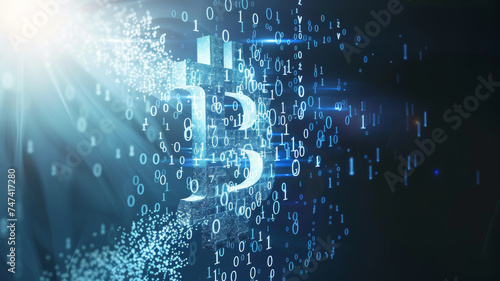 Cryptocurrency Concept, Bitcoin Symbol Transforms to Binary