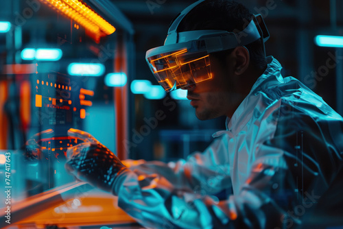 Wallpaper Mural A professional worker doing quality assurance in a hi-tech manufacturing process. Created with Generative AI technology Torontodigital.ca