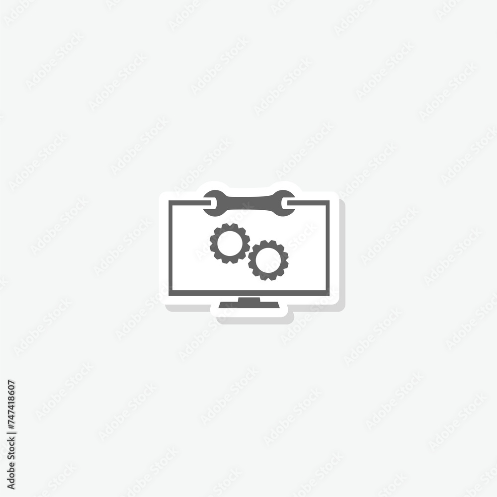 Computer repair, service icon sticker isolated on gray background Computer repair, service icon sticker isolated on gray background