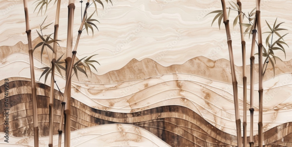 bamboo trees on a brown background Generative AI - obrazy, fototapety, plakaty 