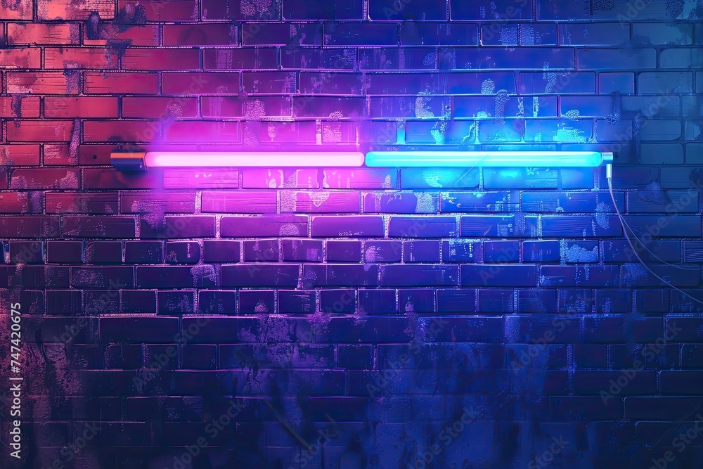 A brick wall with a neon blank sign. Space for text. Mockup A brick wall with a neon blank sign. Space for text. Mockup