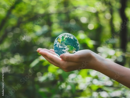 Hand Holding Earth Globe in Nature