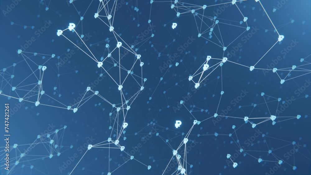 Plexus of moving connected lines and Russian Ruble RUB symbols, looped animation Plexus of moving connected lines and Russian Ruble RUB symbols, looped animation