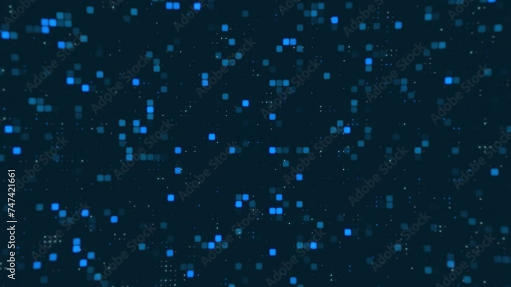Abstract pixel art video background with animation of a blue square block technology background.