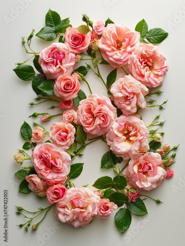 Gorgeous heart-shaped formation of pale pink roses on a light backdrop portraying love and affection