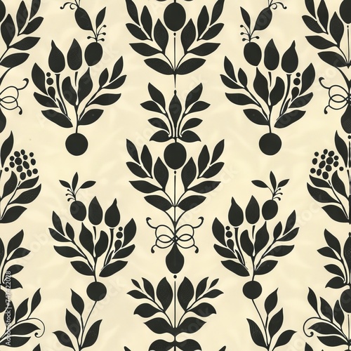 black watercolor floral pattern. ai generated