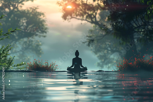 meditation, meditation in the sunset, person meditation, yoga, yoga in the lotus position © fadi