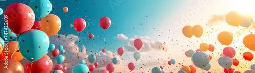 Colorful balloons soaring at dawn  celebration and freedom