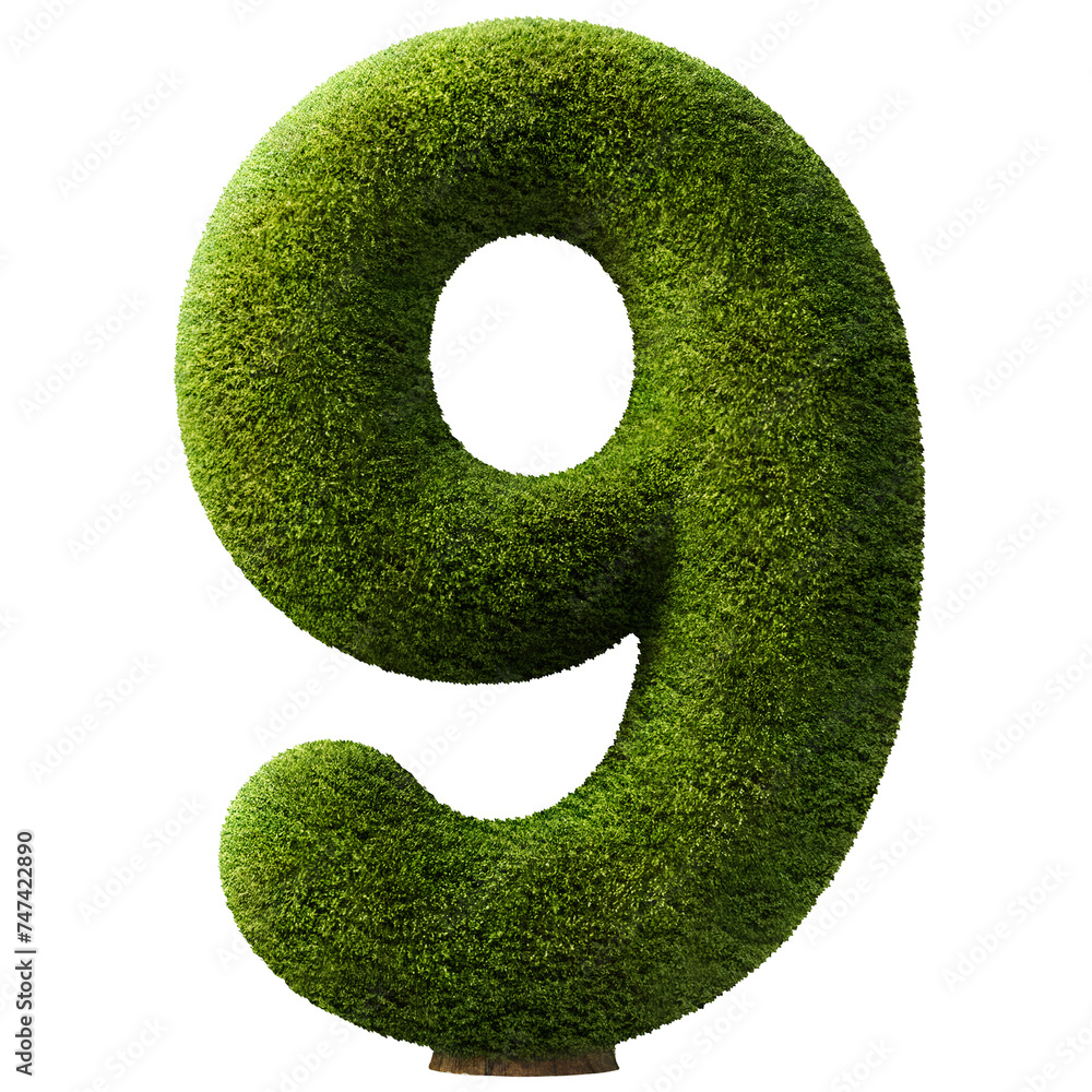 Manicured topiary shrub cutout in the shape of the number '9' (Nine) Manicured topiary shrub cutout in the shape of the number '9' (Nine)
