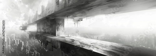 drawing abstraction of the city of the future black and white. Generative AI