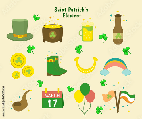 hand drawn vector stationery saint patrick's day element collection